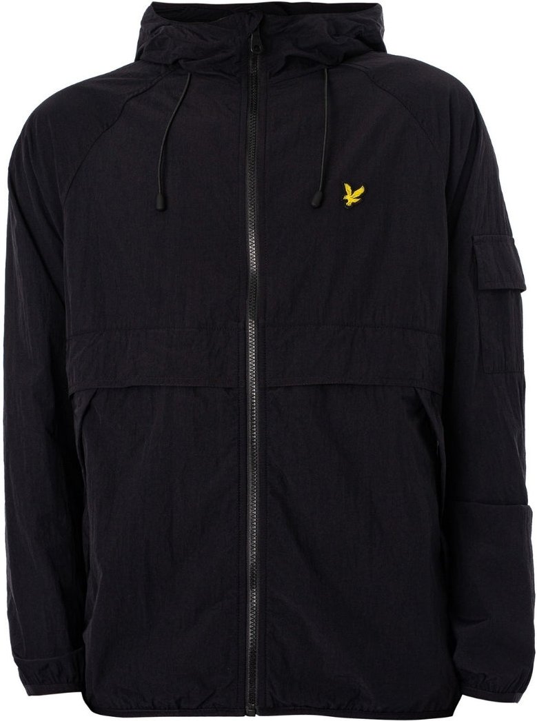Thumbnail - Tiefschwarze Winbreaker-Jacke mit Kapuze und Lyle & Scott-Logo