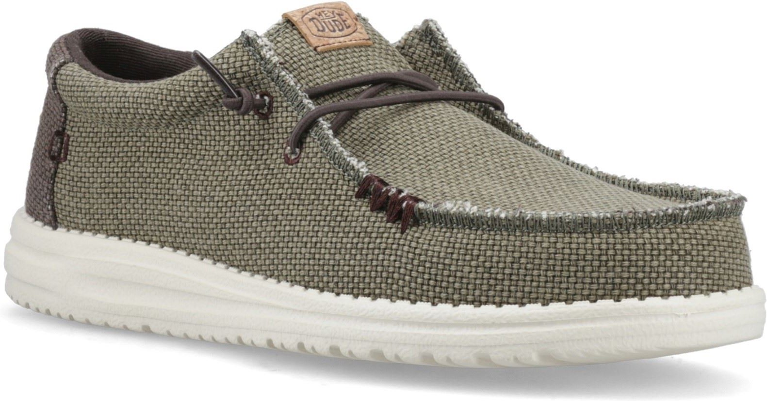 HEYDUDE Wally Geflochtene Polyester Herren Mokassins Schuhe in Gebranntem Olivgrün/Delicioso Braun