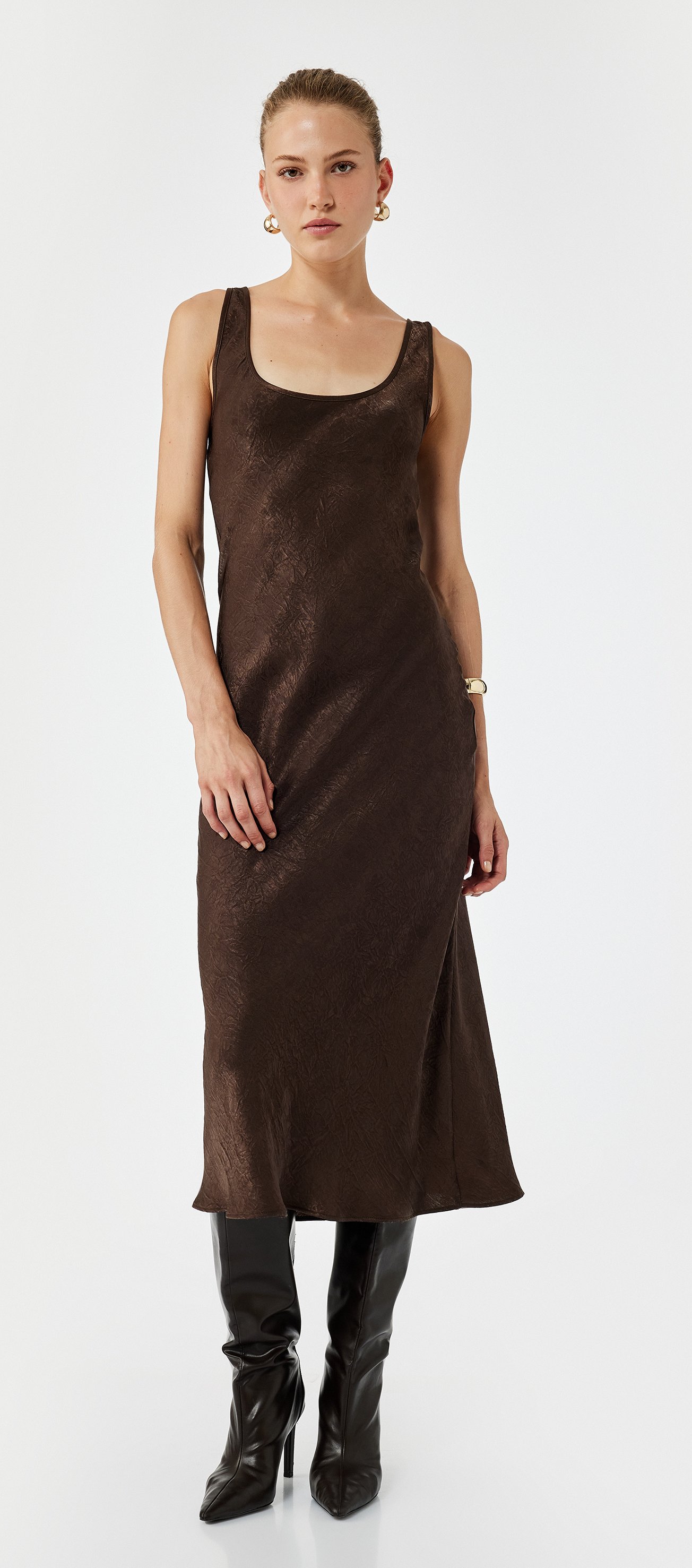 Koton KLEIDER Langes Slim-Fit-Satenkleid