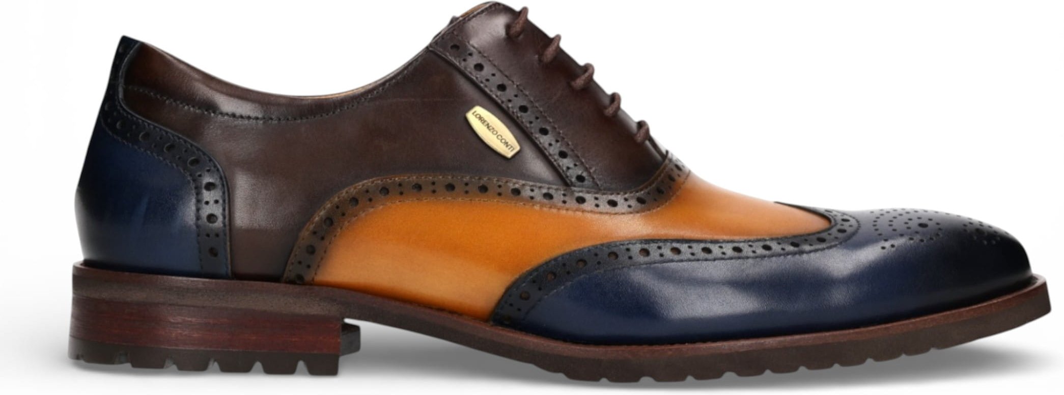 Lorenzo Conti Herren-Brogue-Oxford-Schuhe aus blau-braunem Leder - Antonin 01