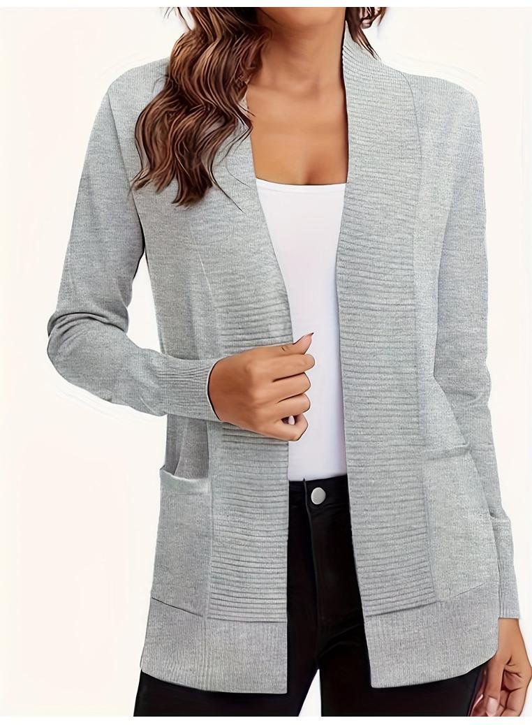 Thumbnail - Damen Offener Front Langarm Strickcardigan