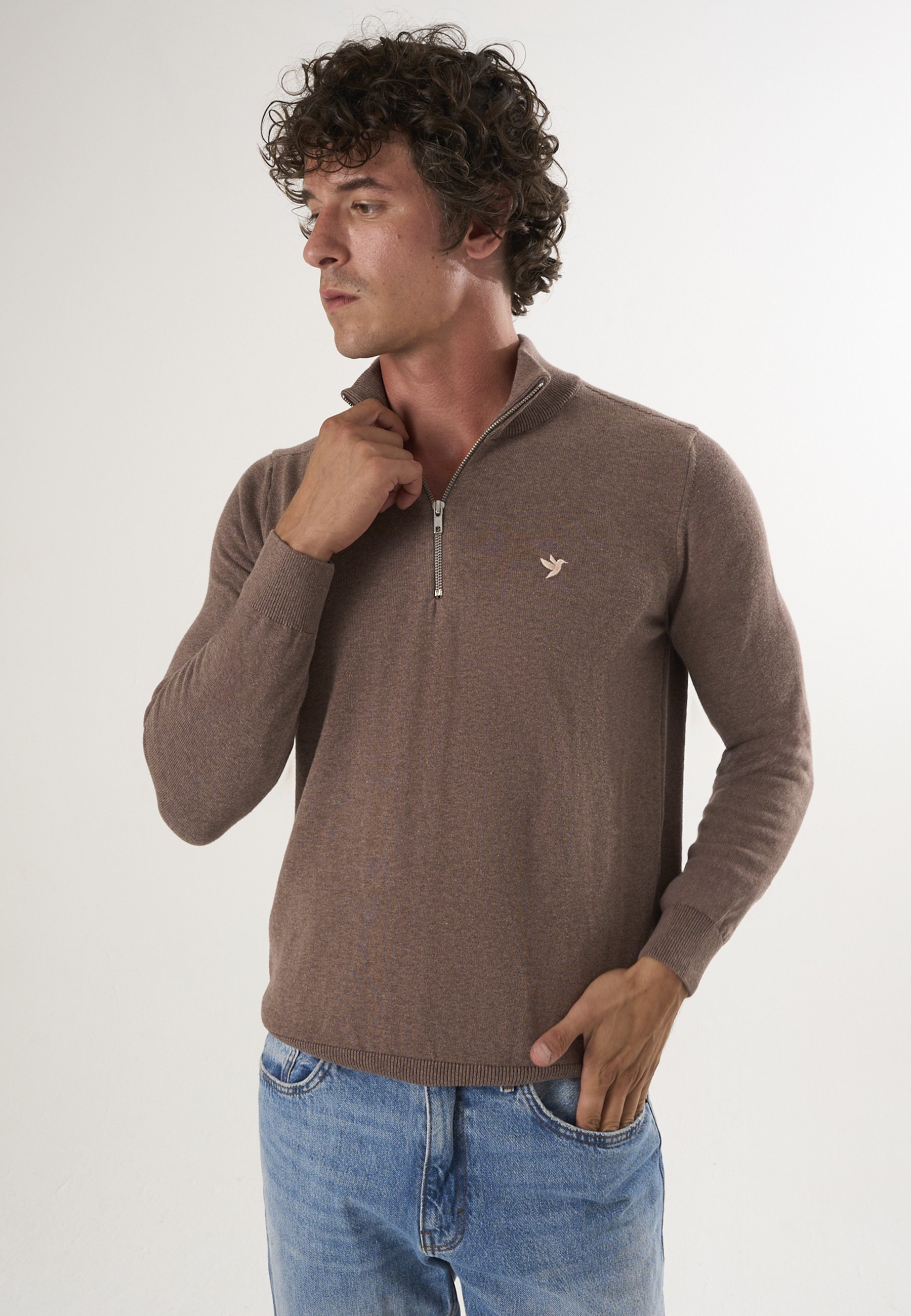Thumbnail - Pullover Strickpullover Mit Halbem Reißverschluss