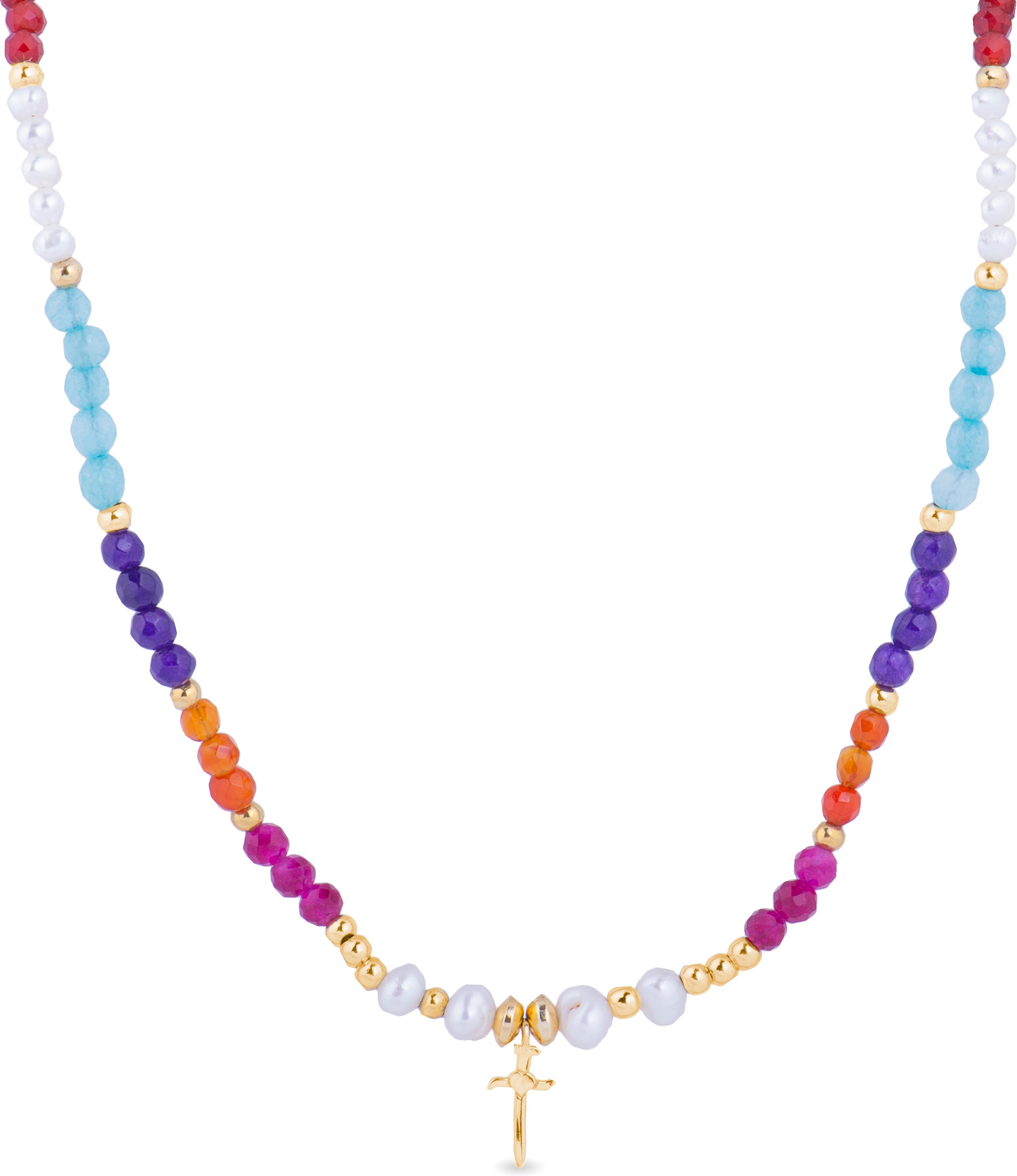 Luxenter Izna-Halskette aus 925er Sterlingsilber und mehrfarbigem Kristall mit 18 Karat Gelbgoldplattierung