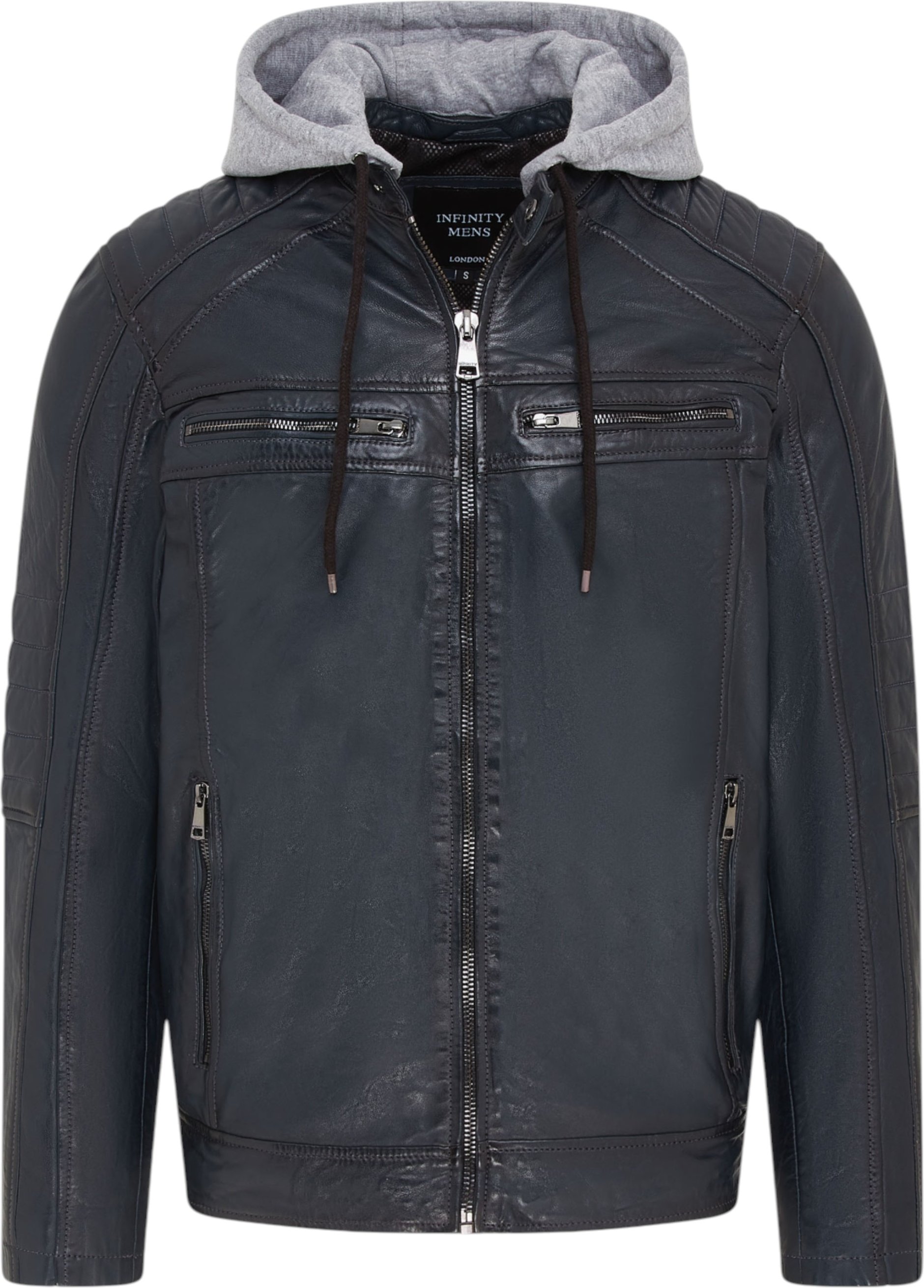 Blaue Bikerjacke aus Lammleder mit Kapuze für Herren – Burten