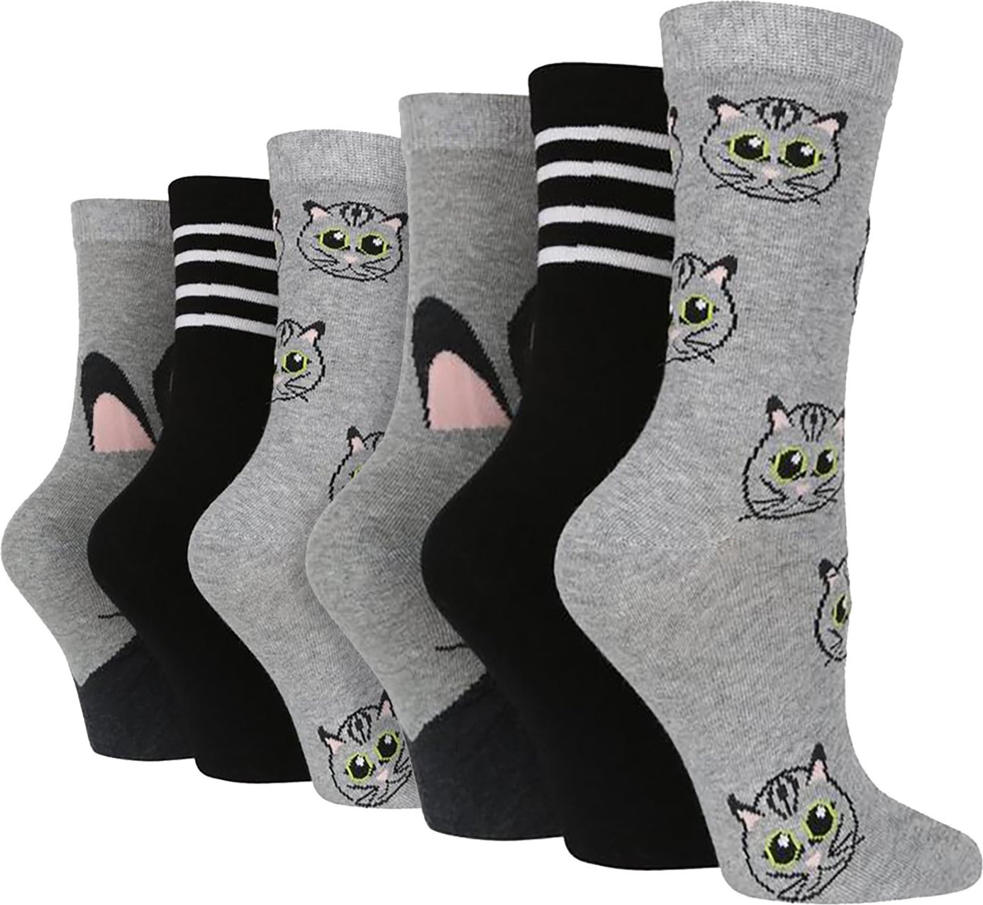 6er-Pack Damen-Socken mit lustigem Design | Wildfüße | Niedliche Neuheitssocken mit Tiermuster und Katzen