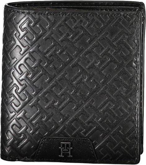 Tommy Hilfiger Elegante schwarze Leder Geldbörse mit zwei Fächern
