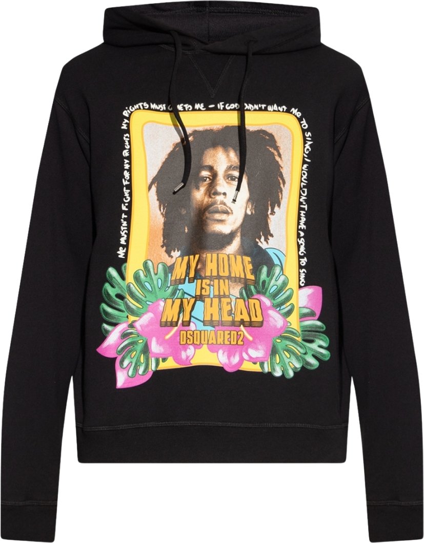 Dsquared2 Cool Fit Bob Marley Logo Schwarzer Kapuzenpullover