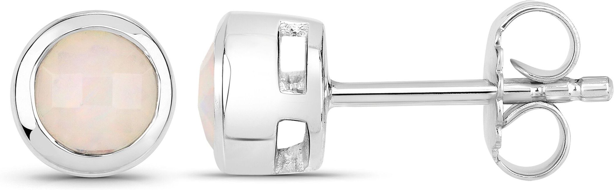 Vira Jewels Ohrstecker 925-Sterling Silber rhodiniert glänzend Opal weiß rund