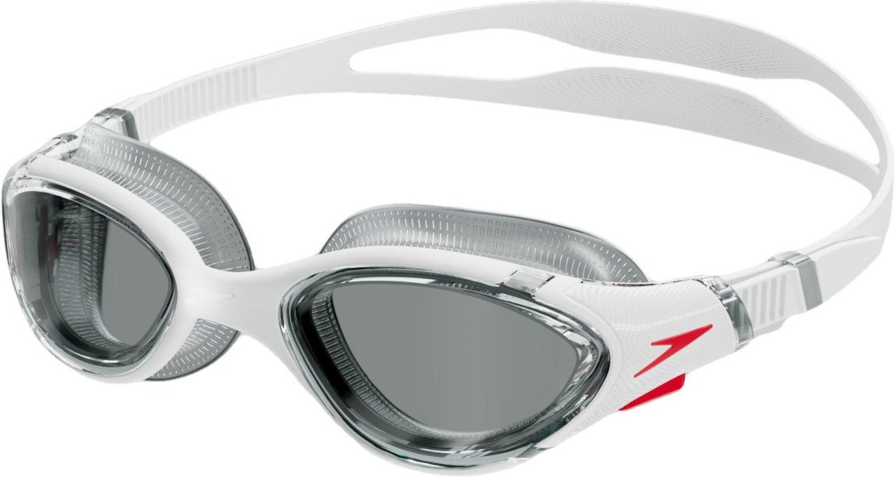 Speedo - Passt sich dem Gesicht an Schwimmbrille für Herren (Weiß/Rot/Rauch-Grau)