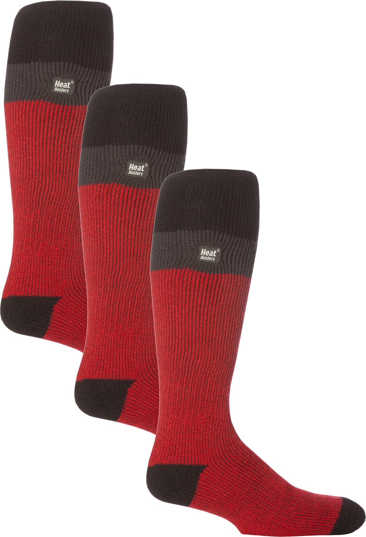 Thumbnail - Herren-Thermo-Skisocken gestreift | Hochwertige Wärmespeicher Extra lange Socken - Rot / Schwarz