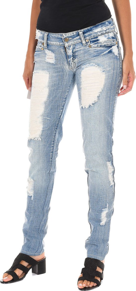 Lange Hose aus Denim mit Chiffon D012929-D024 Frau