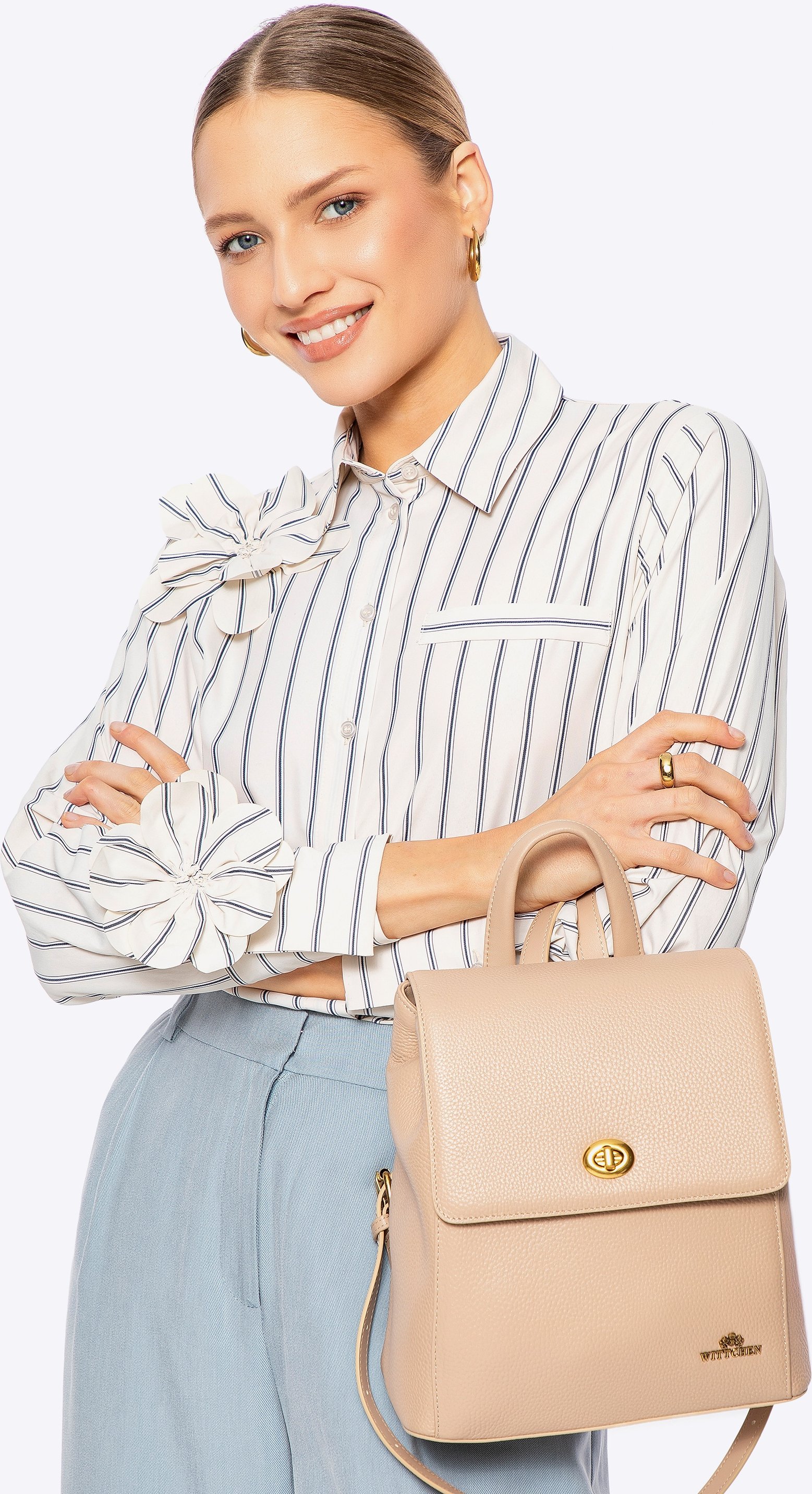 Wittchen Damen-Lederrucksack mit rechteckiger Klappe, Beige, Naturleder