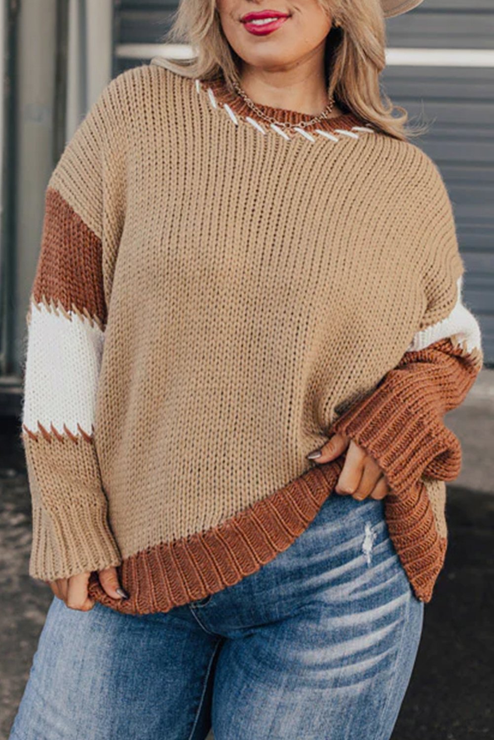 Farbblock-Strickpullover