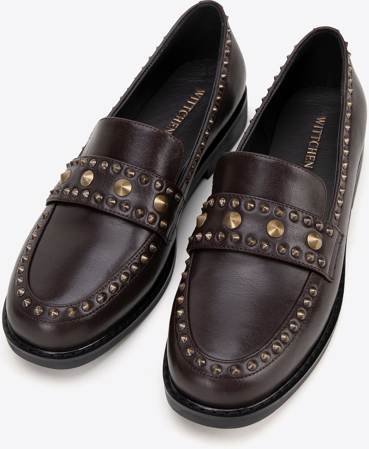 Wittchen Damen-Lederslipper mit Ziernieten, braunes Naturleder