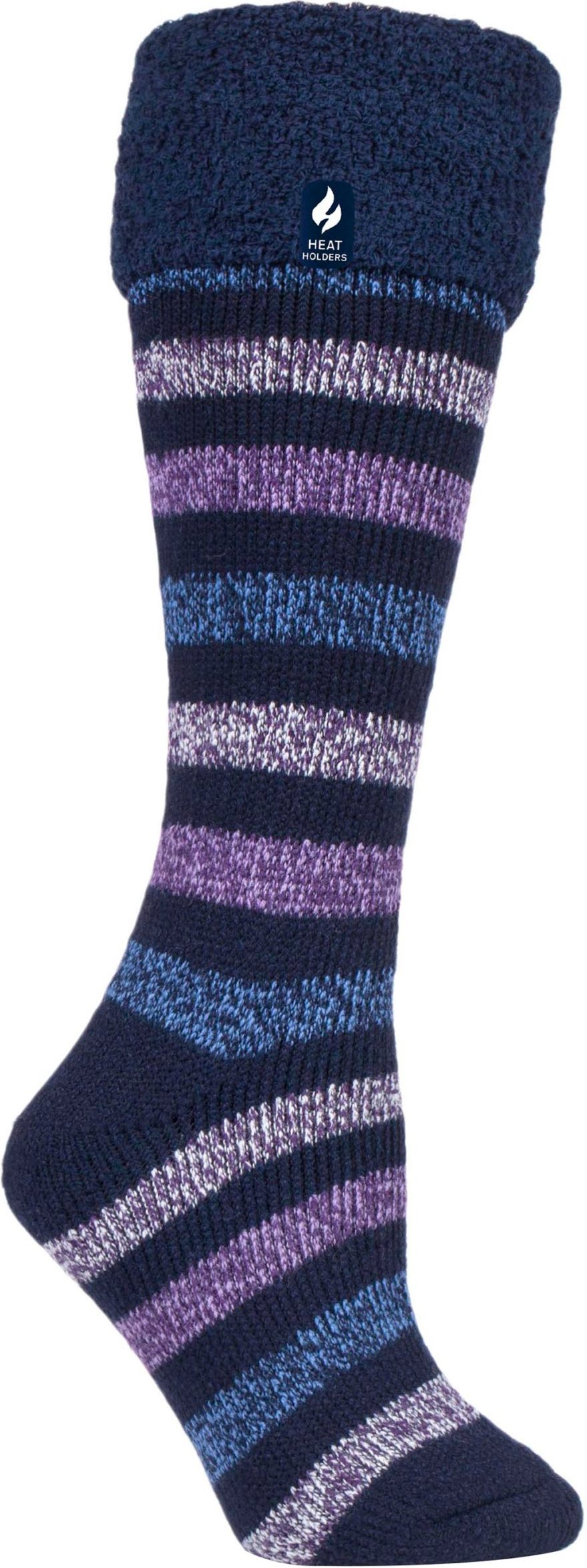 Heat Holders - Damen / Herren Extra lange gestreifte Gummistiefelsocken | Thermosocken mit Bündchen - Navy Stripe