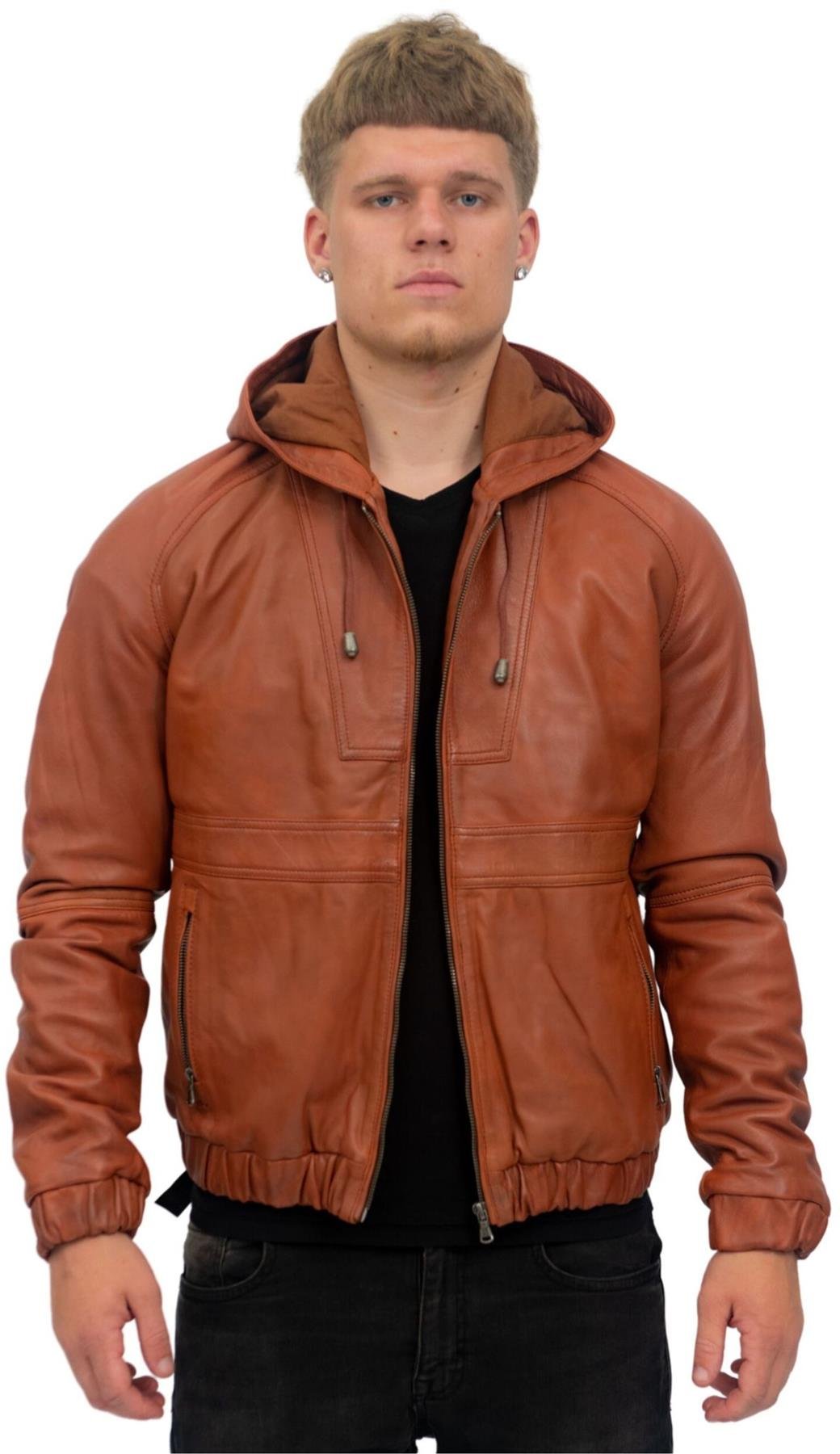 Lässige Herren-Bomberjacke aus Leder mit Kapuze – Odesa