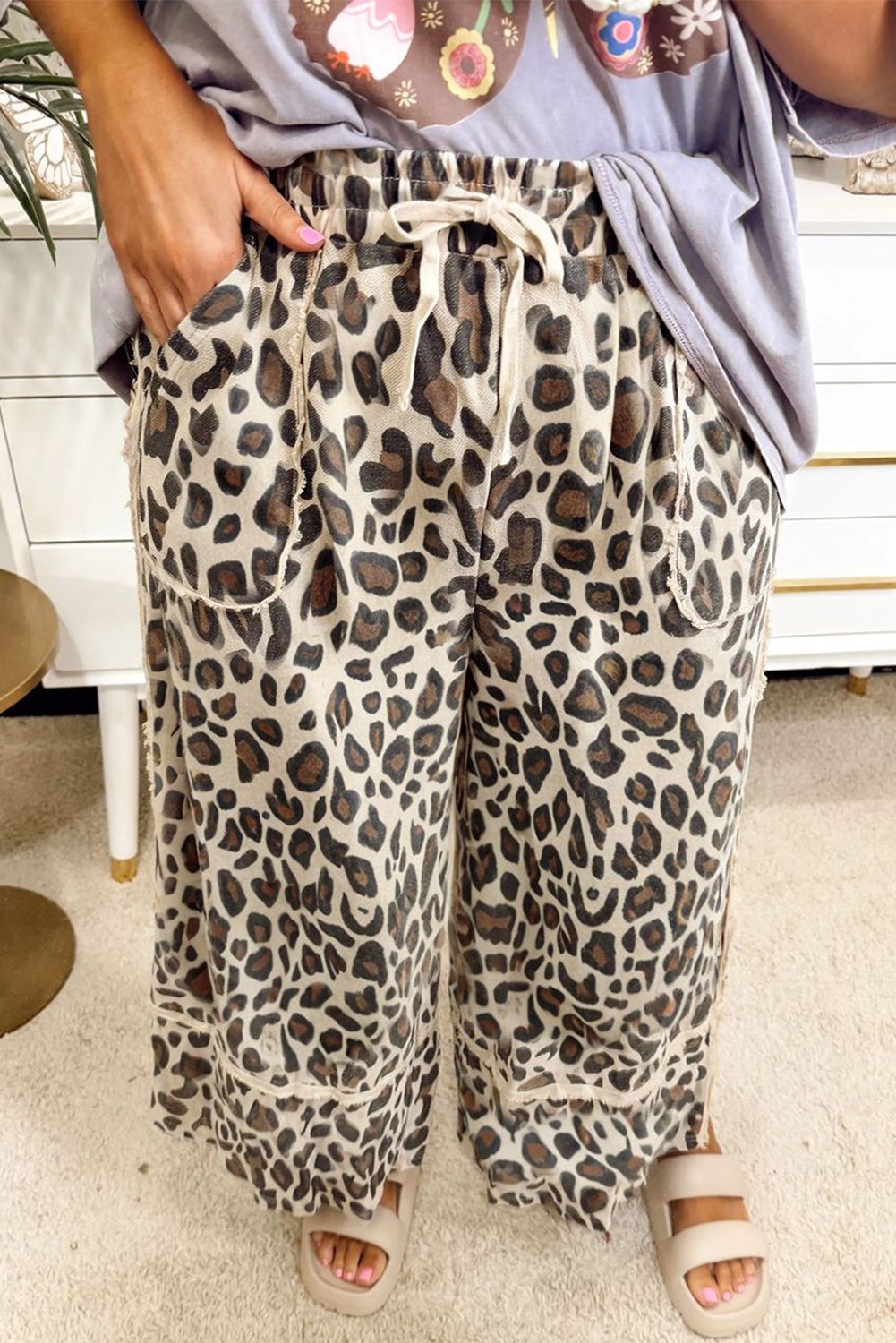 Leopard Fransenkante Hose