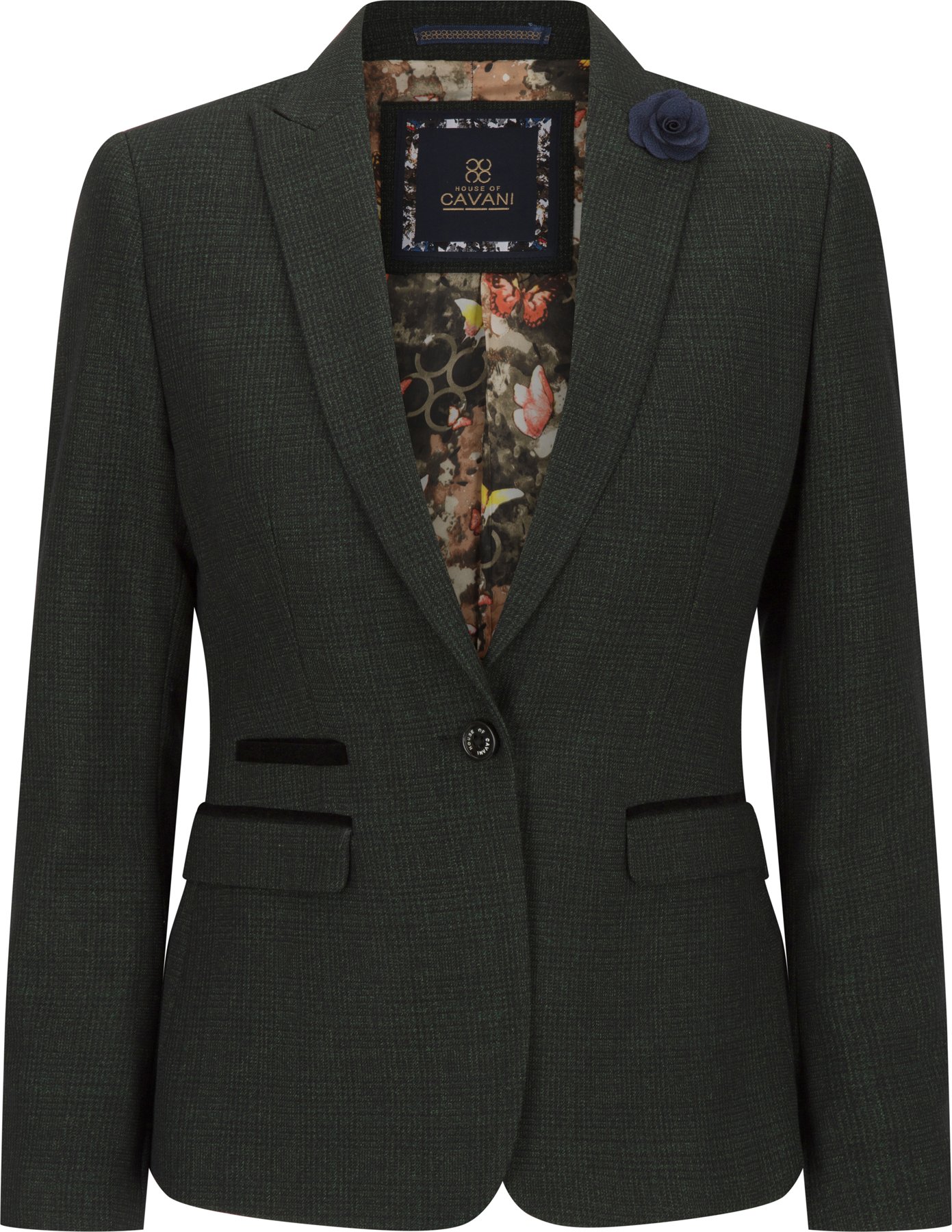 Damen Tweed Grün Karierter Blazer Wolle Klassische Jacke