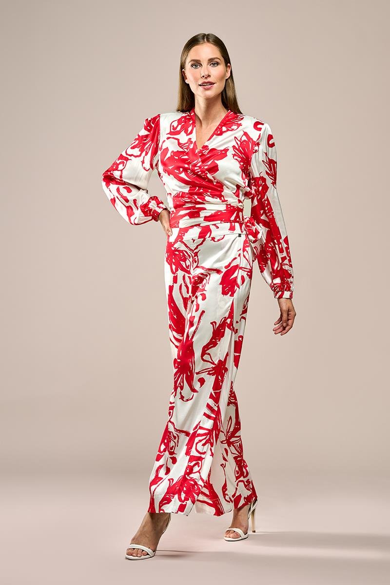 Hose mit Cassandra-Print Rot/Weiß