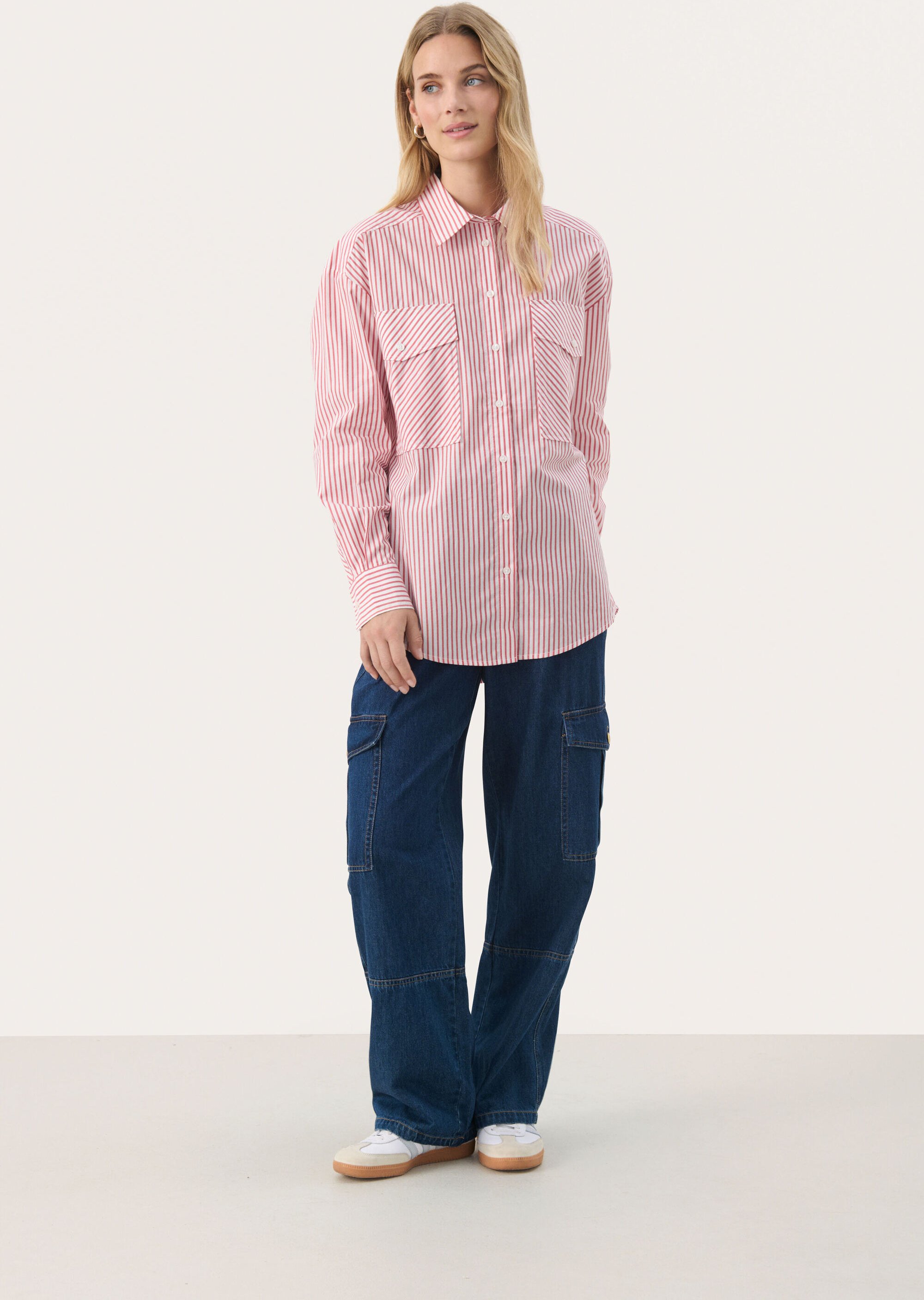 Langarm - Hemd Oversize fit Mars Red Stripe white red