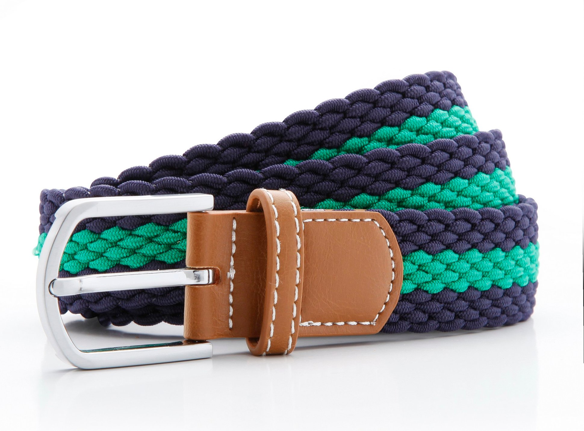 Asquith & Fox Herren Zweifarbiger Streifen Flechtgürtel aus Stretch (Navy/Kelly)