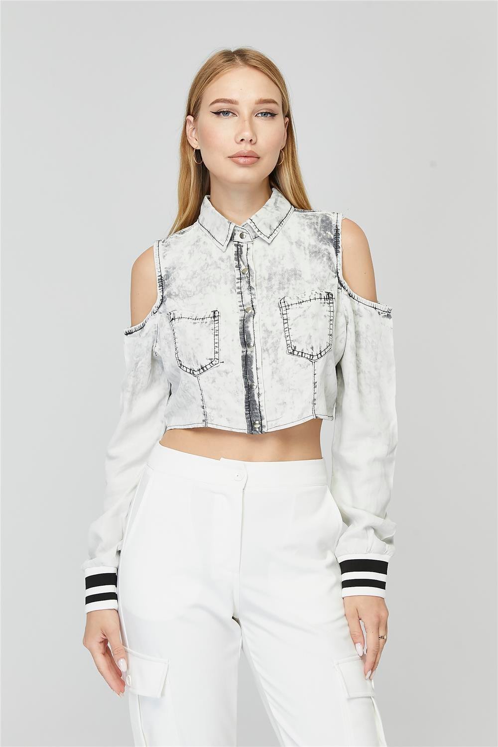 Denim Crop Shirt - Denim Crop Hemd