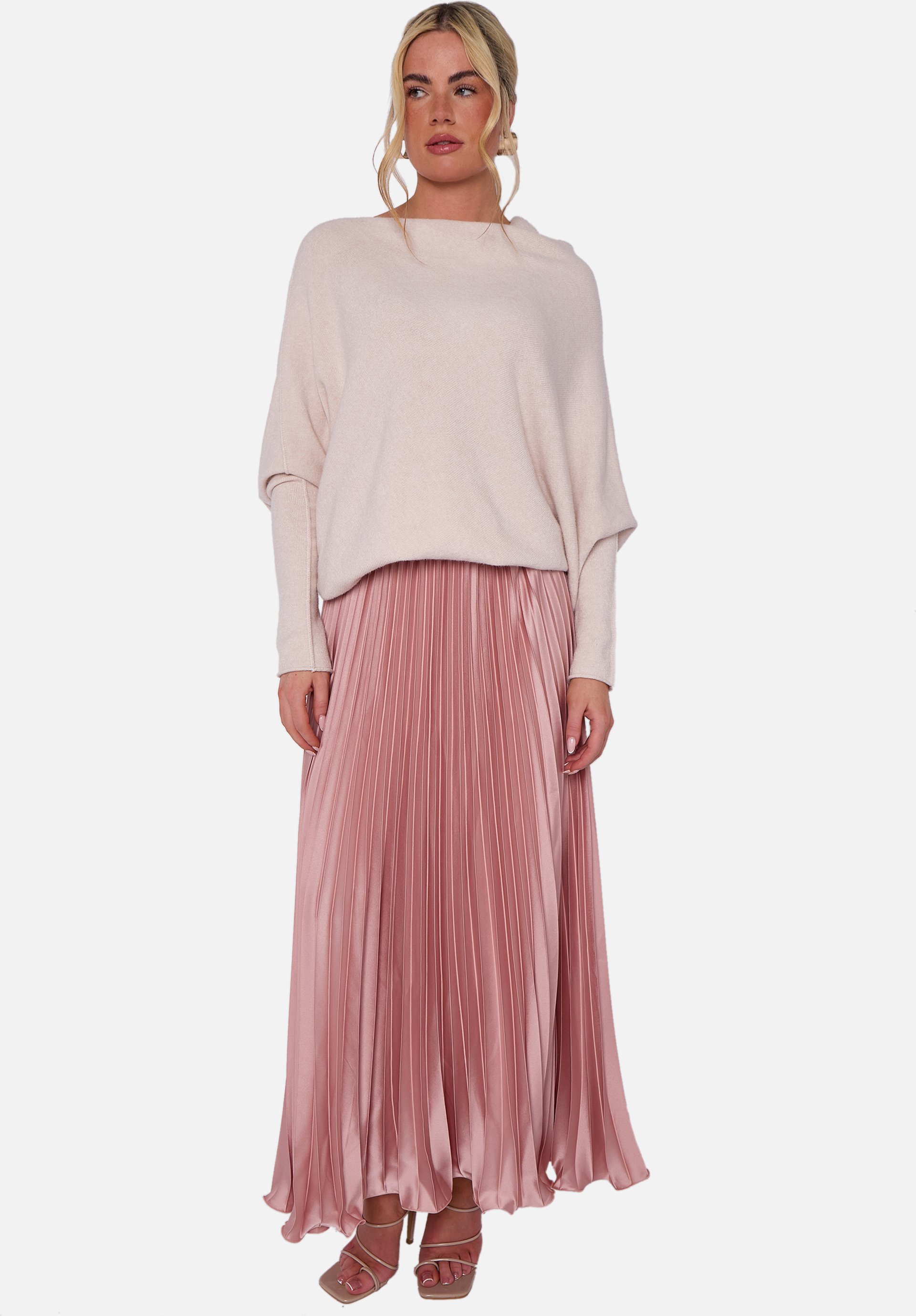 Blush Satin Plissee ausgestellter Maxirock