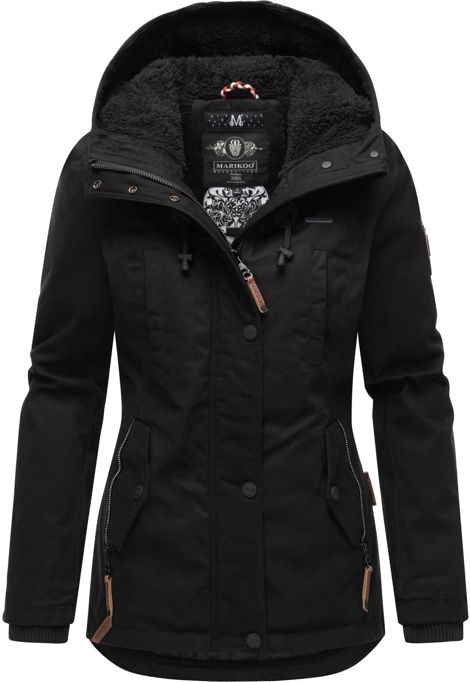 Marikoo Damen Winterjacke mit Teddyfell-Innenfutter & Kapuze