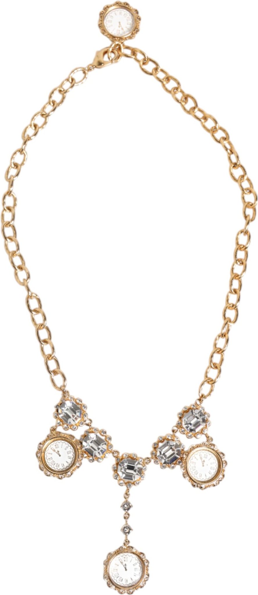 Goldene Kristalluhren-Anhänger Statement Schmuck Halskette