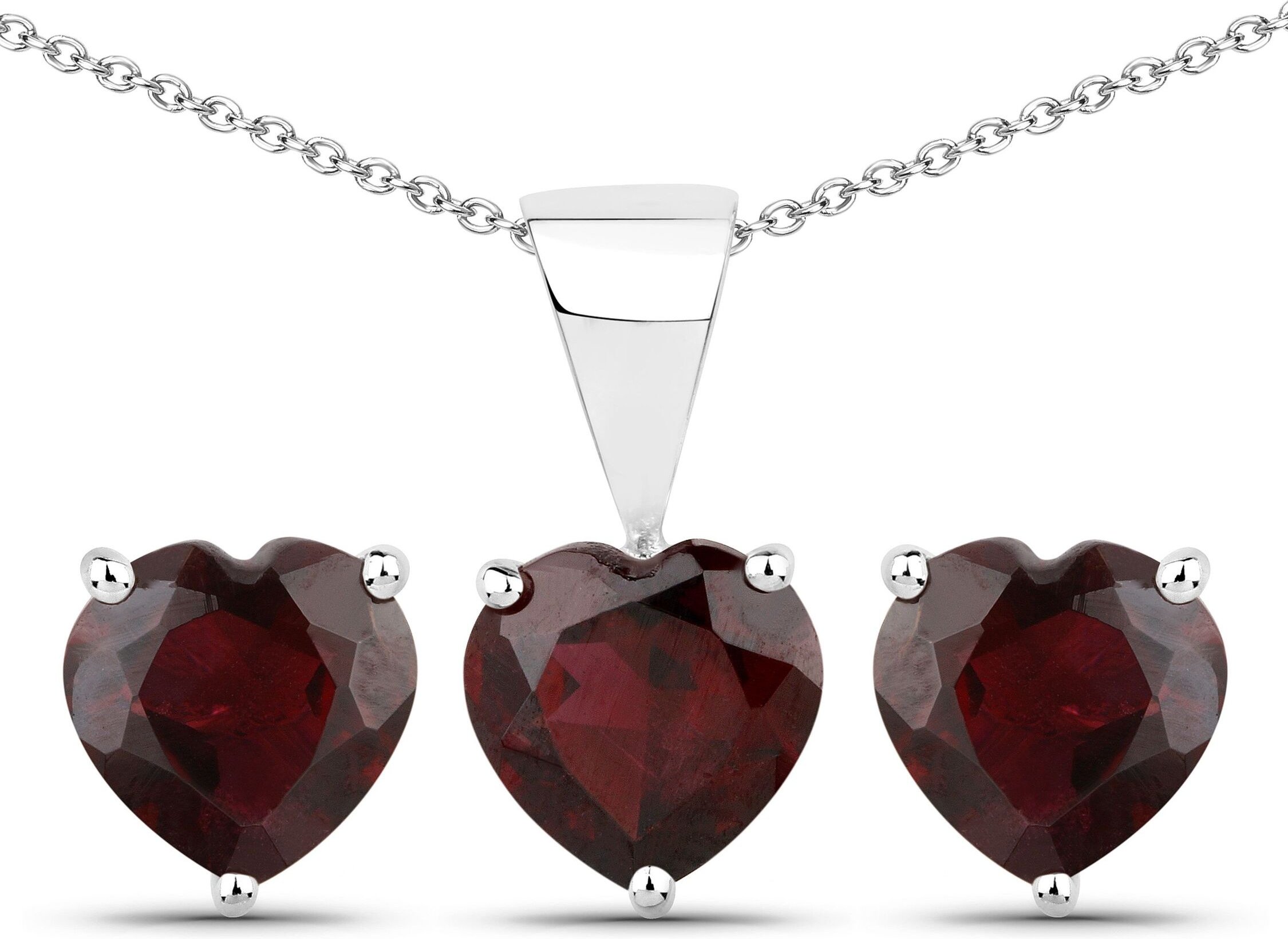 Vira Jewels Schmuck-Set Silber 925 rhodiniert Ohrringe und Halskette mit echtem Granat in Herzform