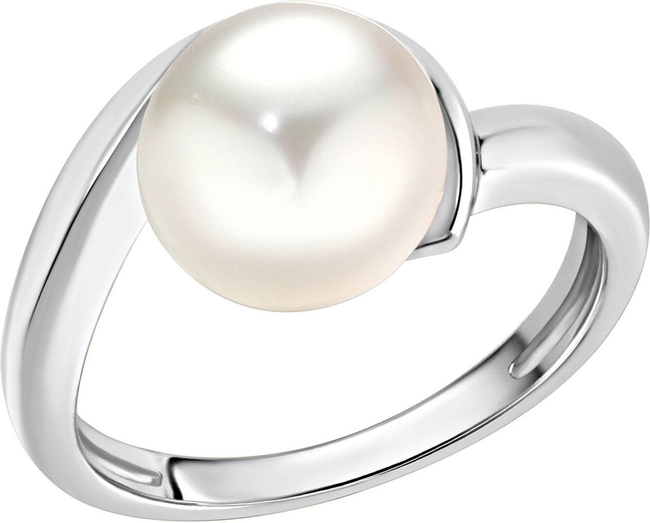 Zeeme Pearls Ring Silber 925 rhodiniert mit einer weißen Perle 9,5-10mm