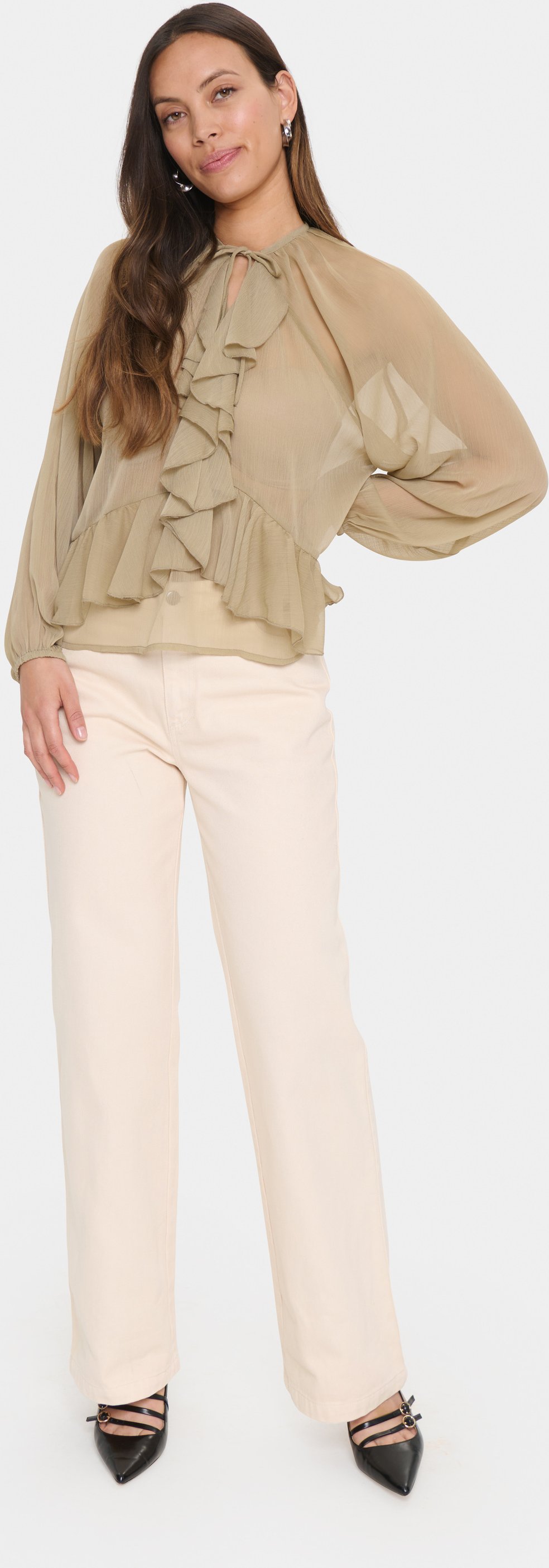 Langarm-Bluse JacelynSZ Lockere Passform beige