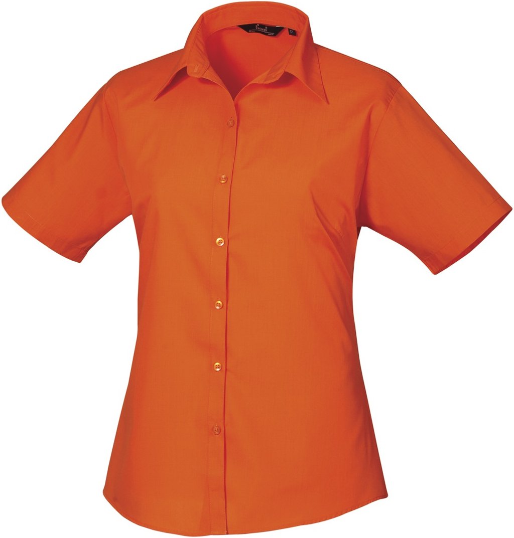 Premier Damen Kurzarm Popeline Bluse / Arbeitshemd (Orange)