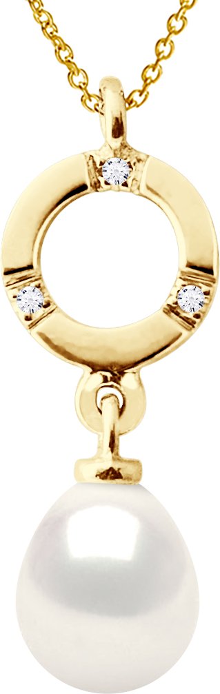 DIADEMA - Anhänger - Gelbgold und echte Süßwasserperlen - Weiß