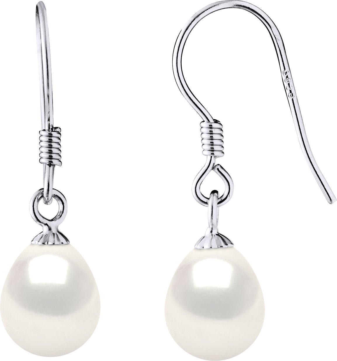 Ohrringe Haken Süßwasserperlen 7-8mm Weiß Birnen 925