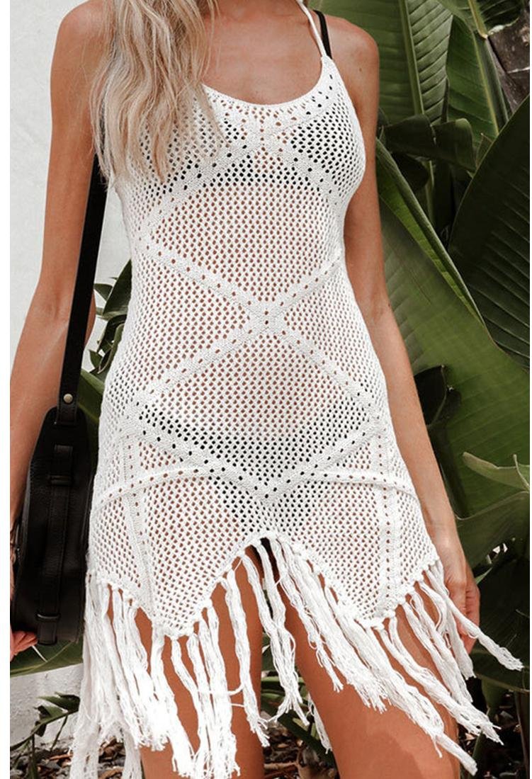 Thumbnail - Quaste Durchbrochenes Spaghettitrager-Cover-Up-Kleid