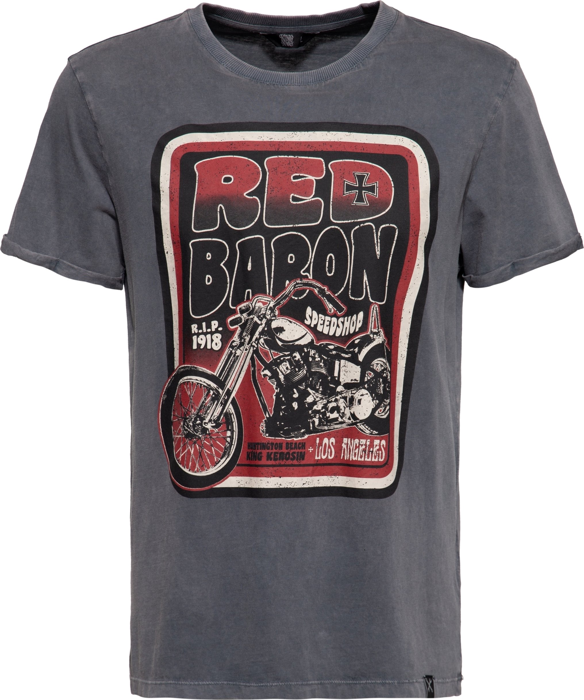 King Kerosin Herren Acidwash T-Shirt Red Baron Speedshop stahlgrau