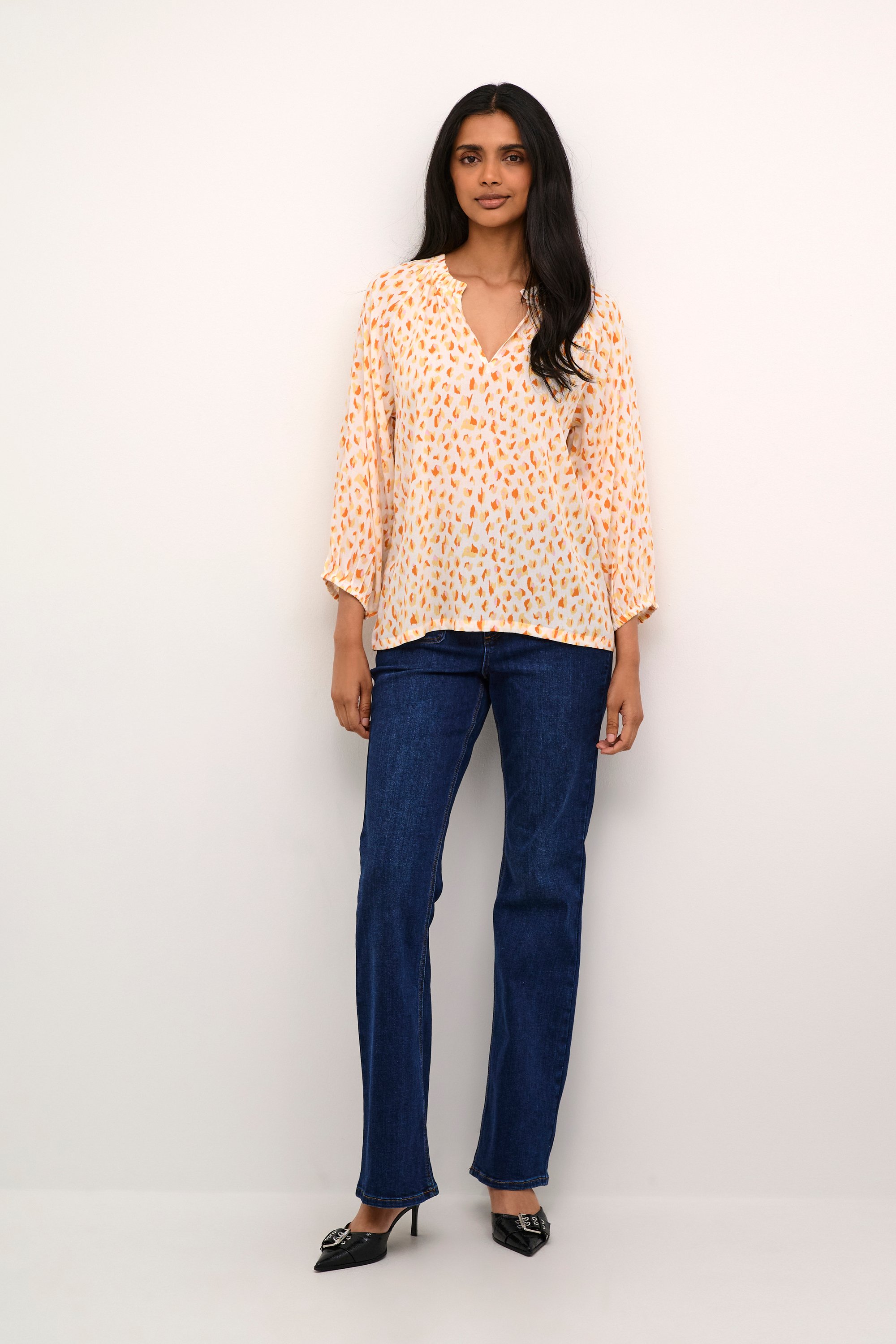 Thumbnail - Langarm-Bluse Regular fit White/Orange Graphic Dots white orange