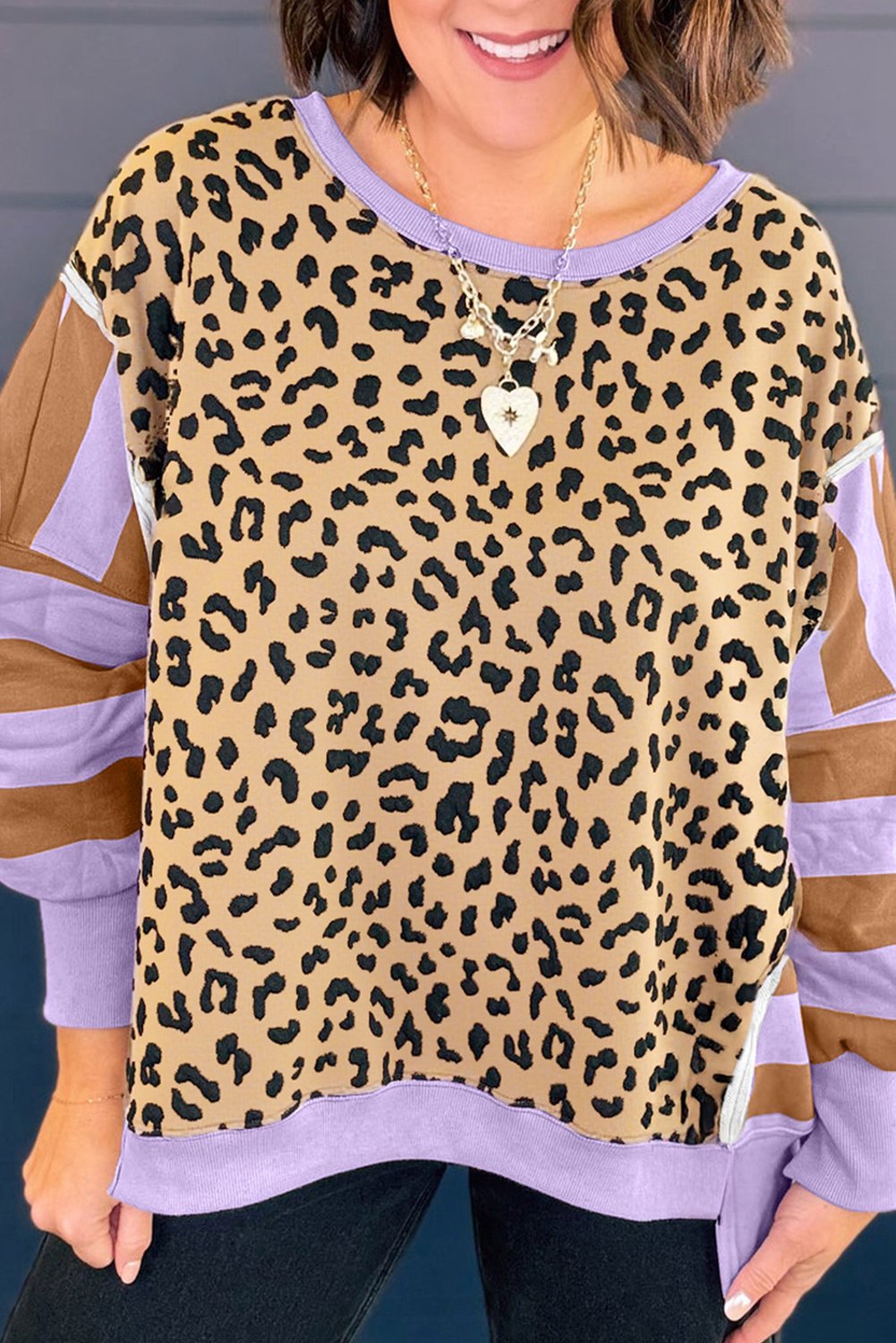 Leopard Farbblock Sweatshirt