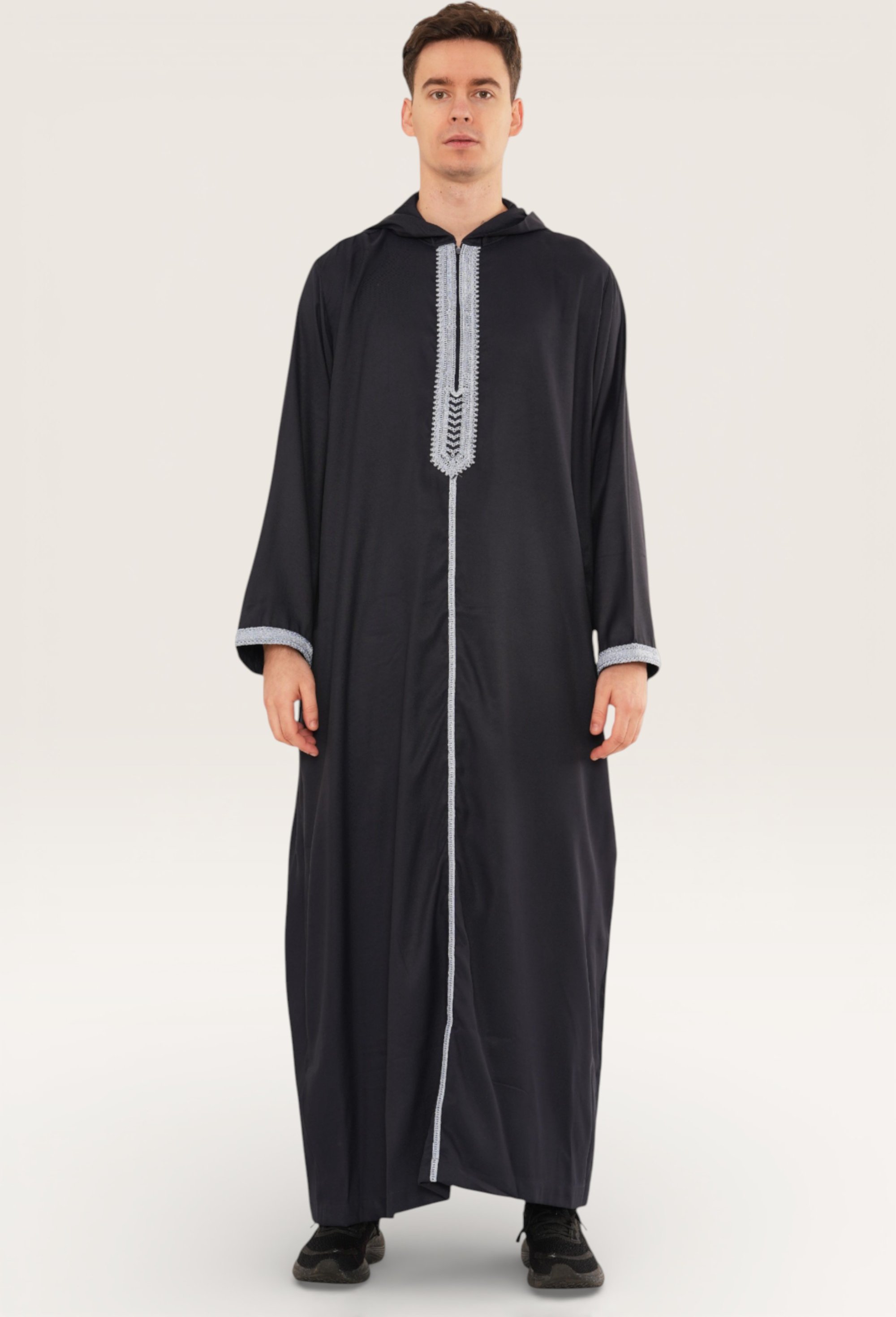 Marokkanische Thobe-Robe für Herren, Eid, grau, mit Kapuze, Djellaba, Ramadan, Jubba – HM3