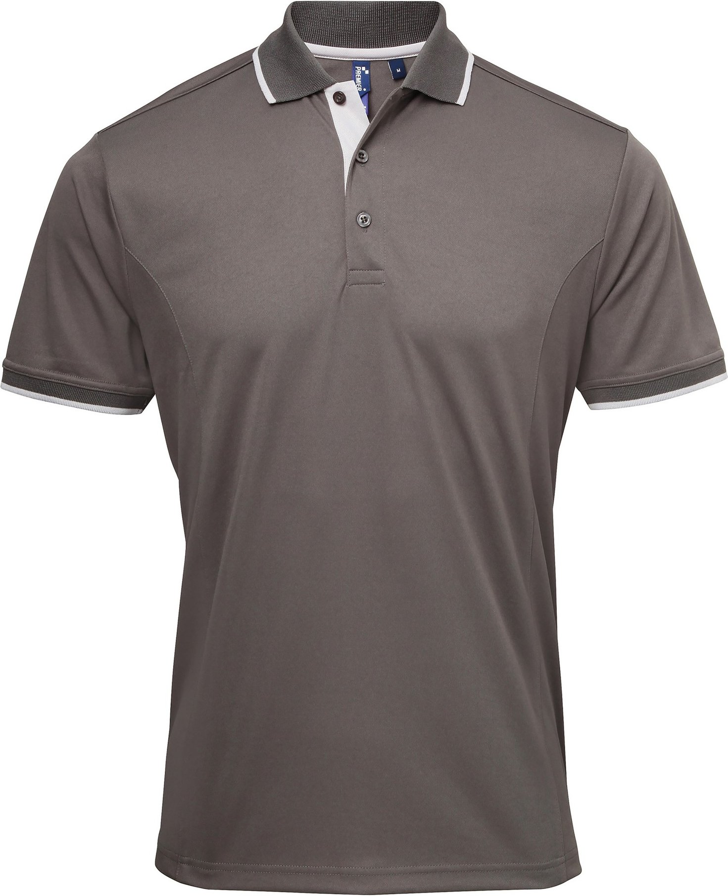 Premier Mens Contrast Coolchecker Polo Shirt (Dunkelgrau/Silber)