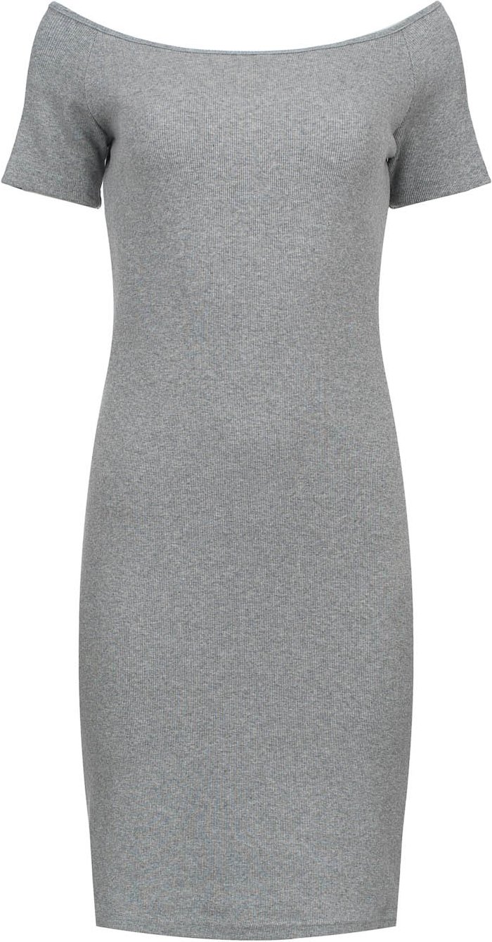 Schulterfreies Geripptes Kleid - Grau, Einheitsgröße