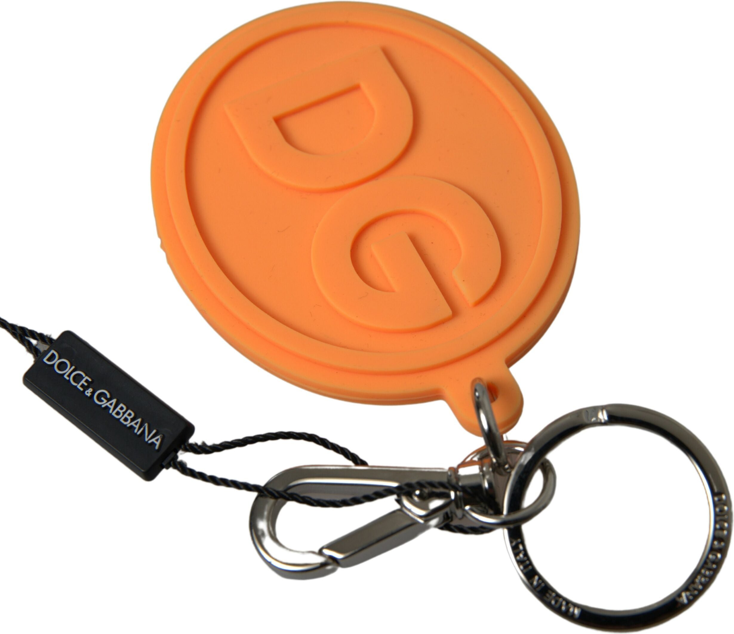 Dolce & Gabbana Orange Gummi DG Logo Gold Messing Schlüsselanhänger