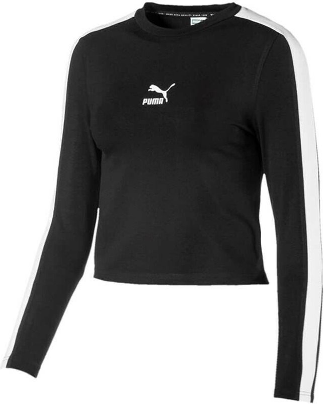 Puma Womens Classics Langhülle geschnittenes oberes schwarzes T -Shirt 596708 01