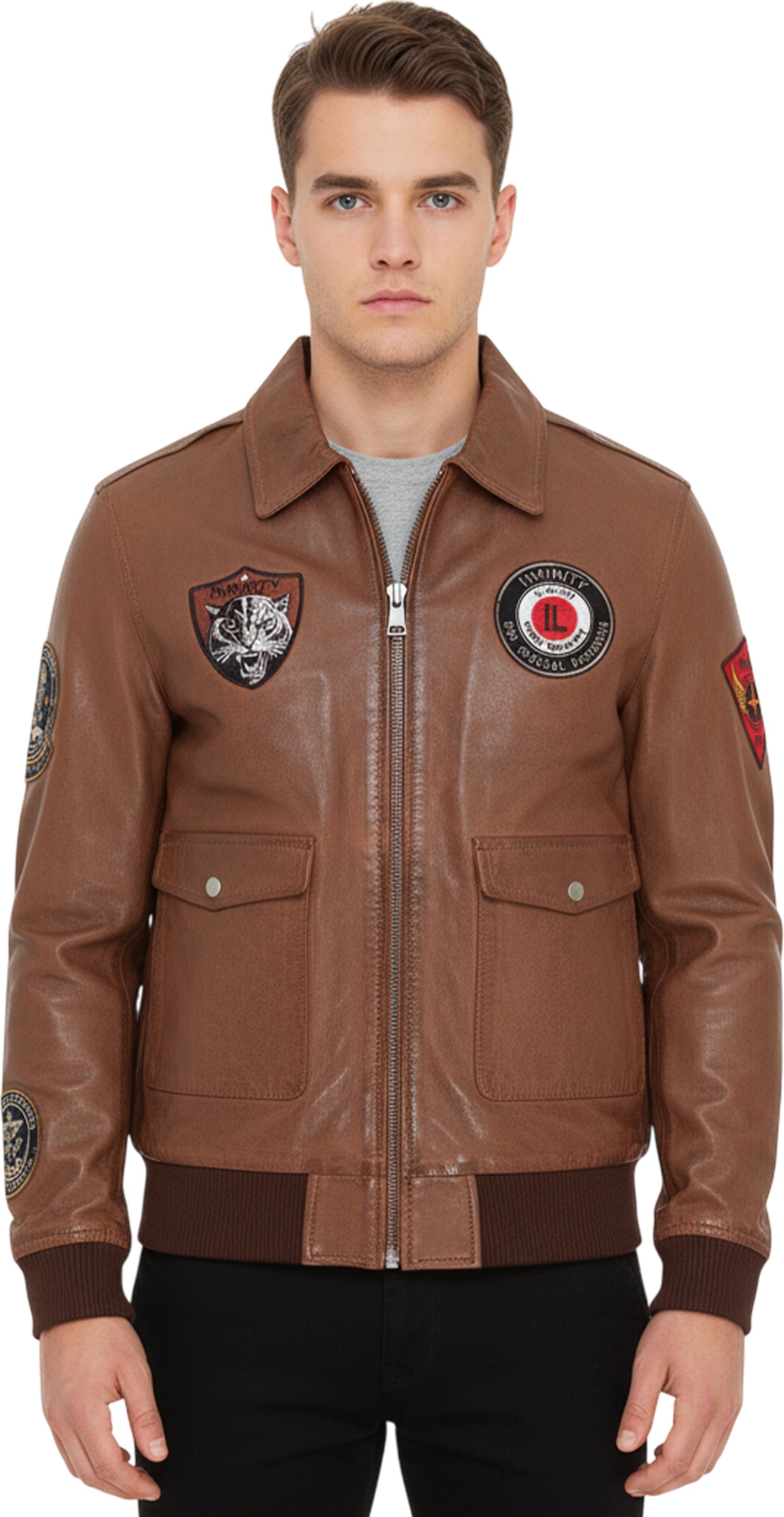 Herren-Bomberjacke aus hellbraunem Leder mit G-1-Fliegerkragen – Hudson