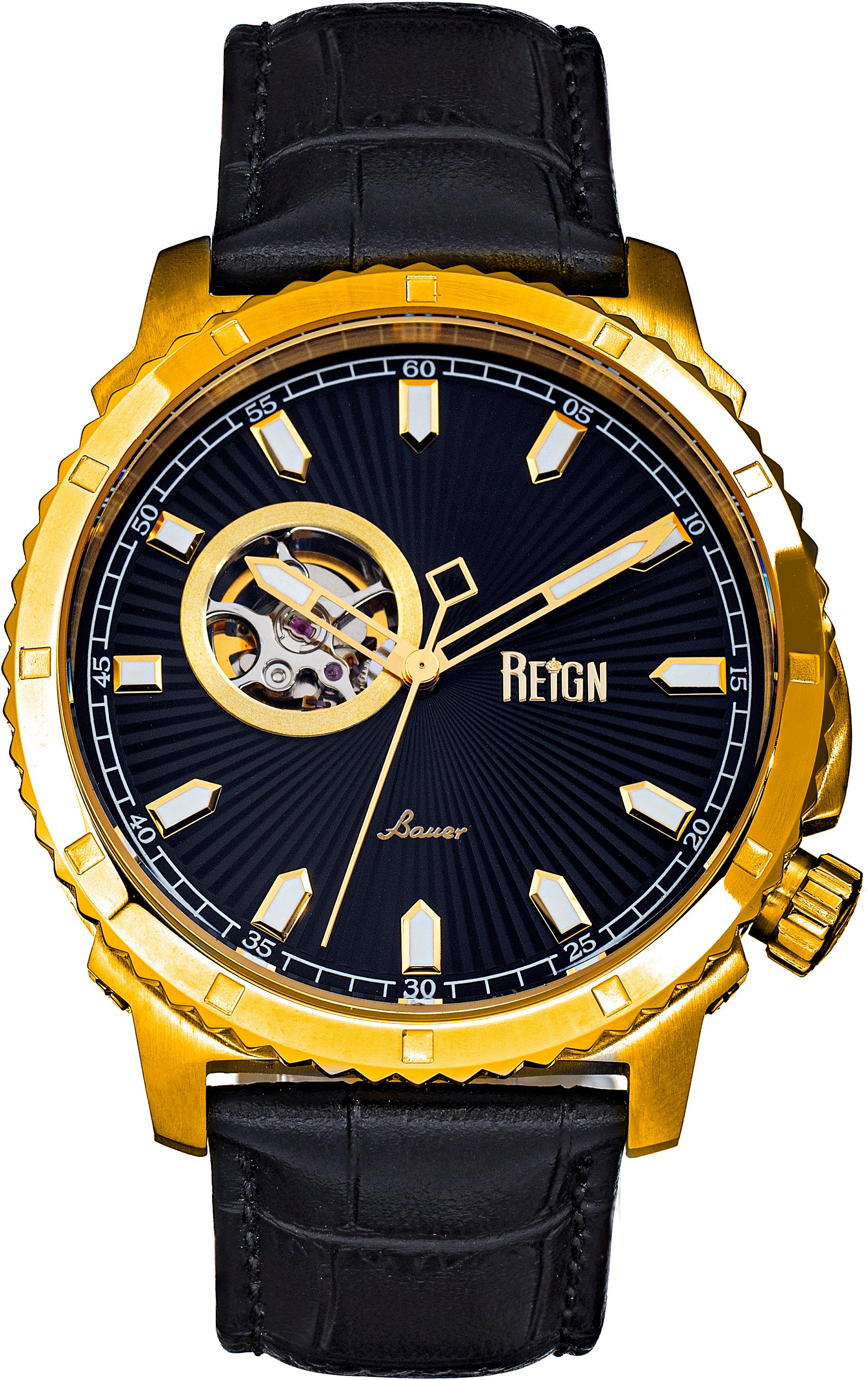 Reign Bauer Automatikuhr mit Semiskelett und Lederarmband