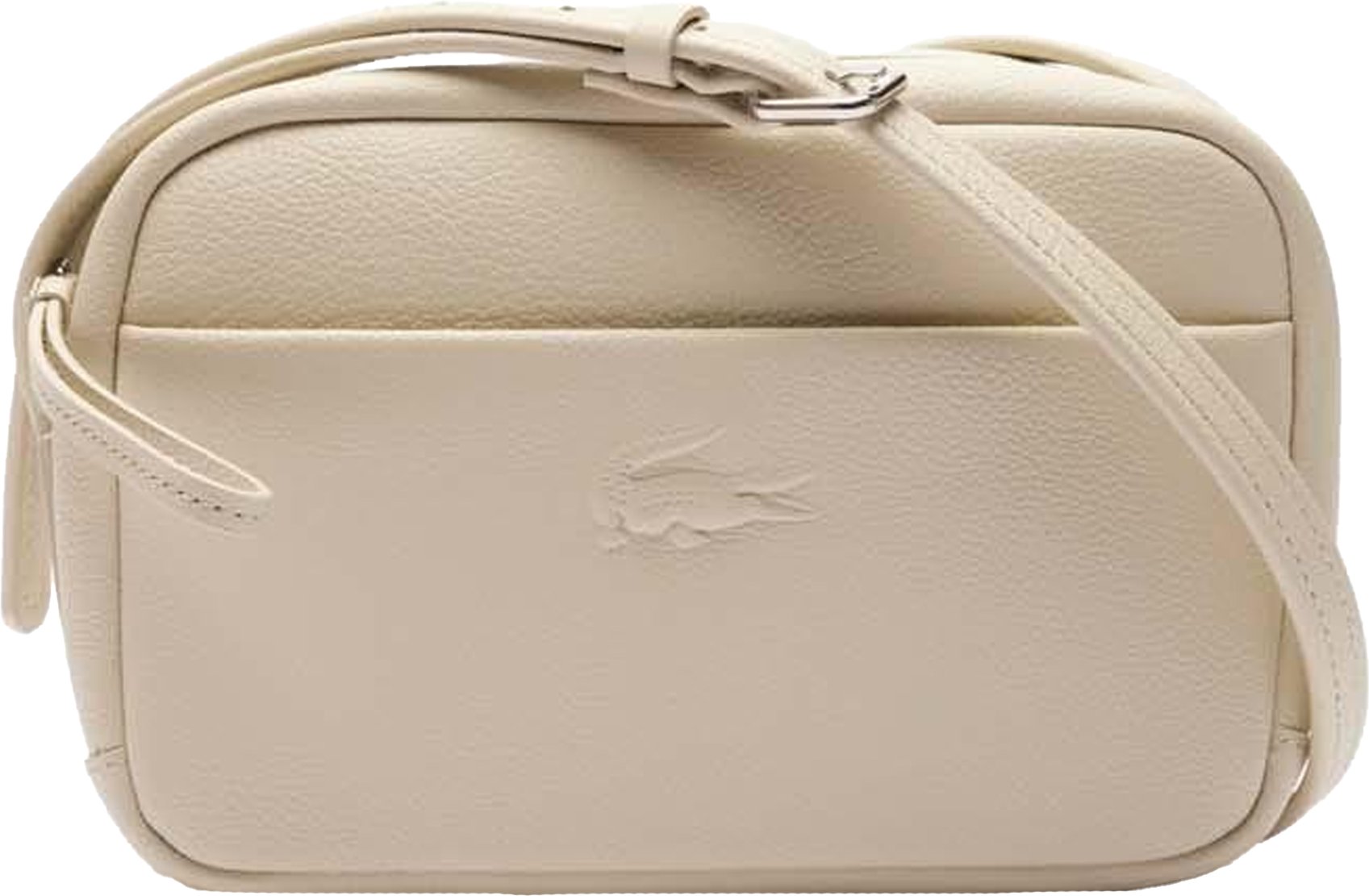 Lacoste - Damen Schultertasche "City Court", Logo, Narbiges Leder (Weiß)