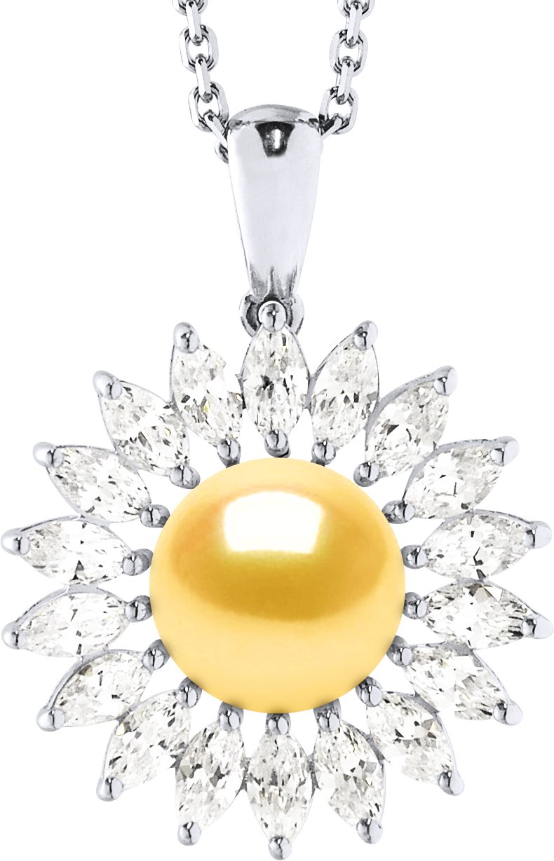 SUN Halskette Süßwasserperlenschmuck 8-9mm Golden 925