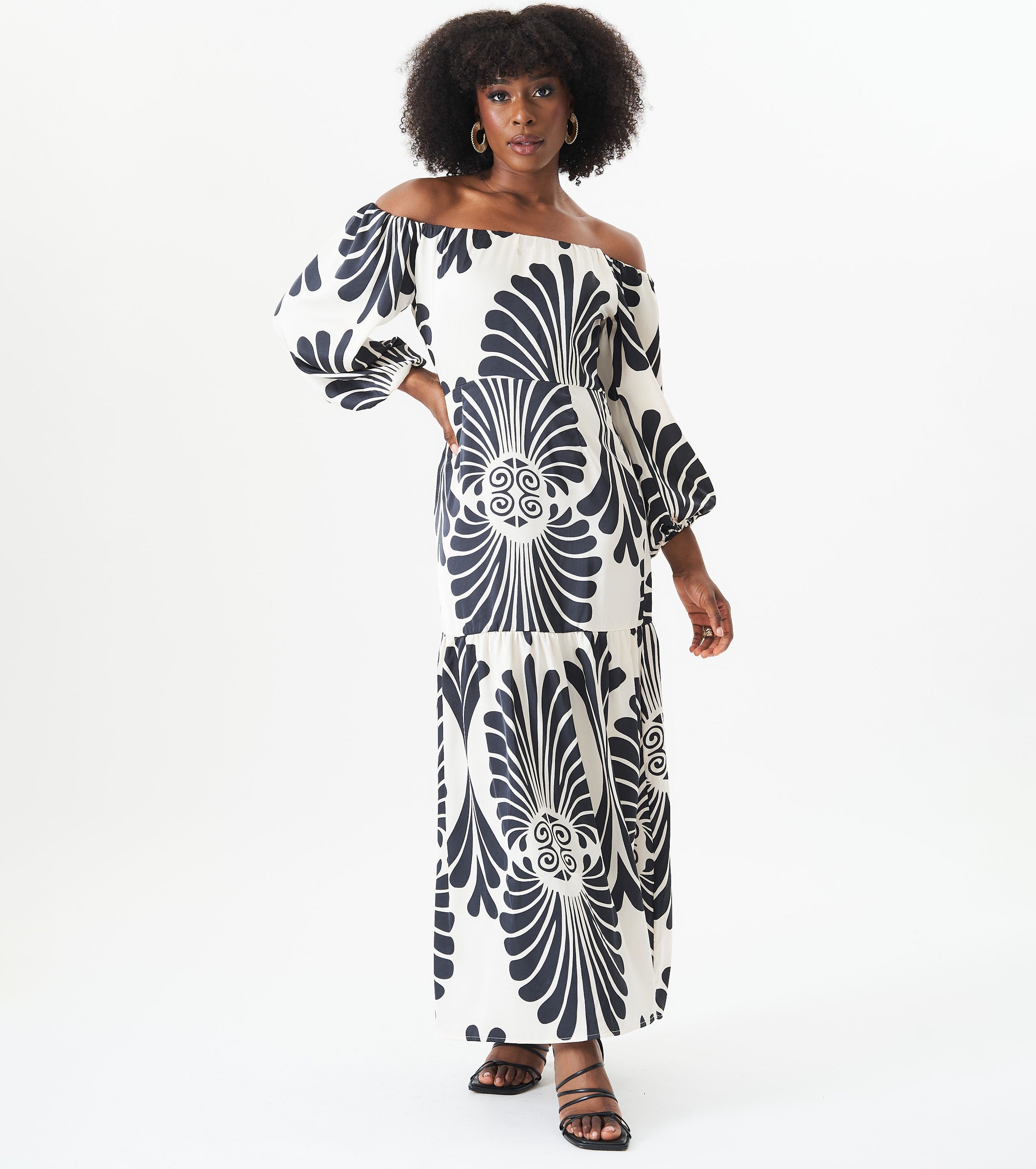 Bardot Mono Print Maxikleid