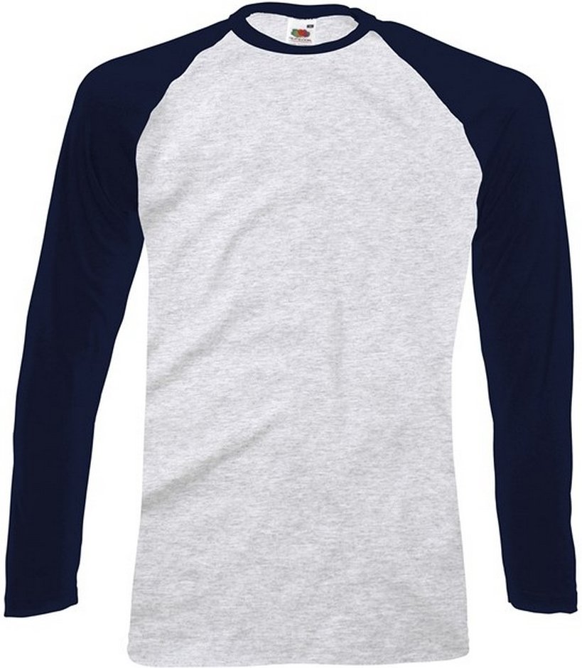 Fruit of the Loom - T-Shirt für Herren - Baseball Langärmlig (Grau/Marineblau)